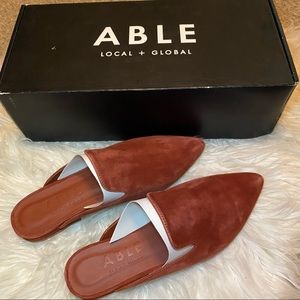 Able Cherry Suede Flat Mules Sz 6.5